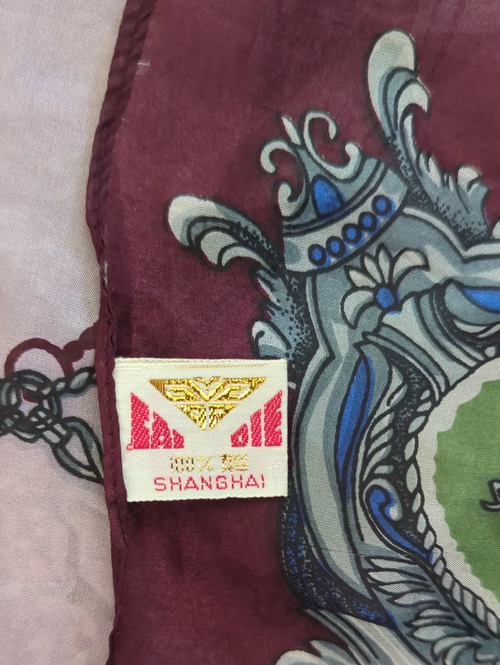 Vintage Shanghai Silk Pink Burgundy Scarf